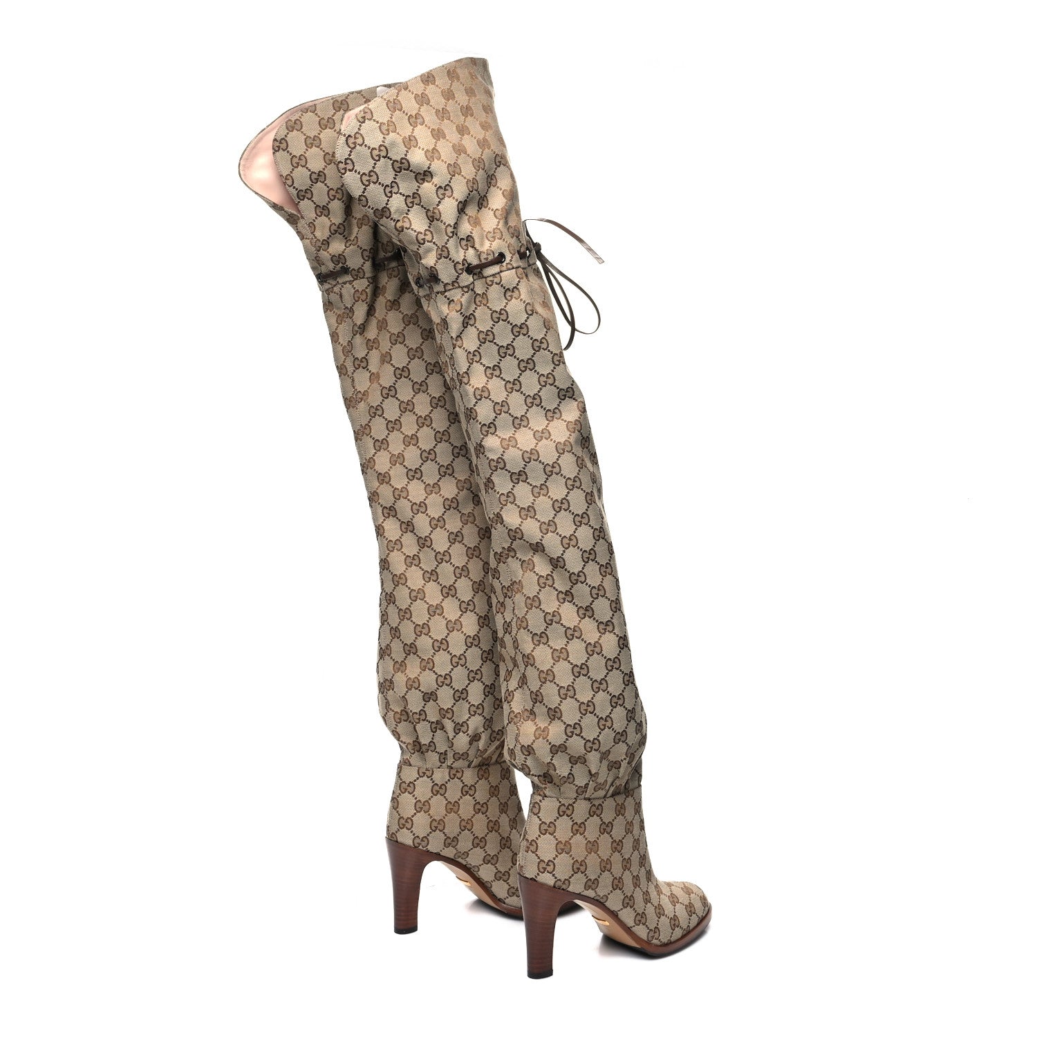 Gucci Monogram Over the Knee Boots 37 Beige Ebony 4 of 6