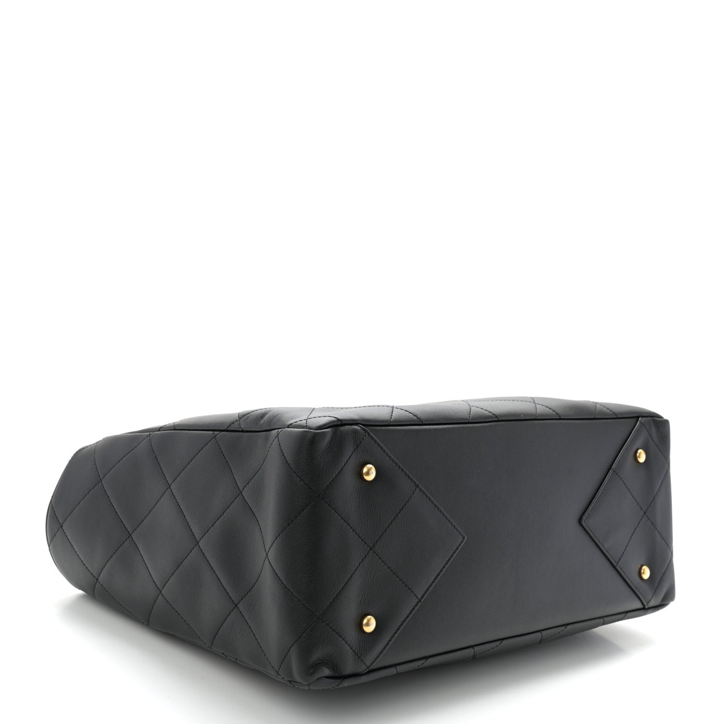 Calfskin Quilted Book Pocket Shopping Tote Black