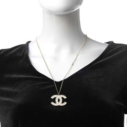 Chanel Metal Quilted CC Pendant Necklace Gold White 2 of 4