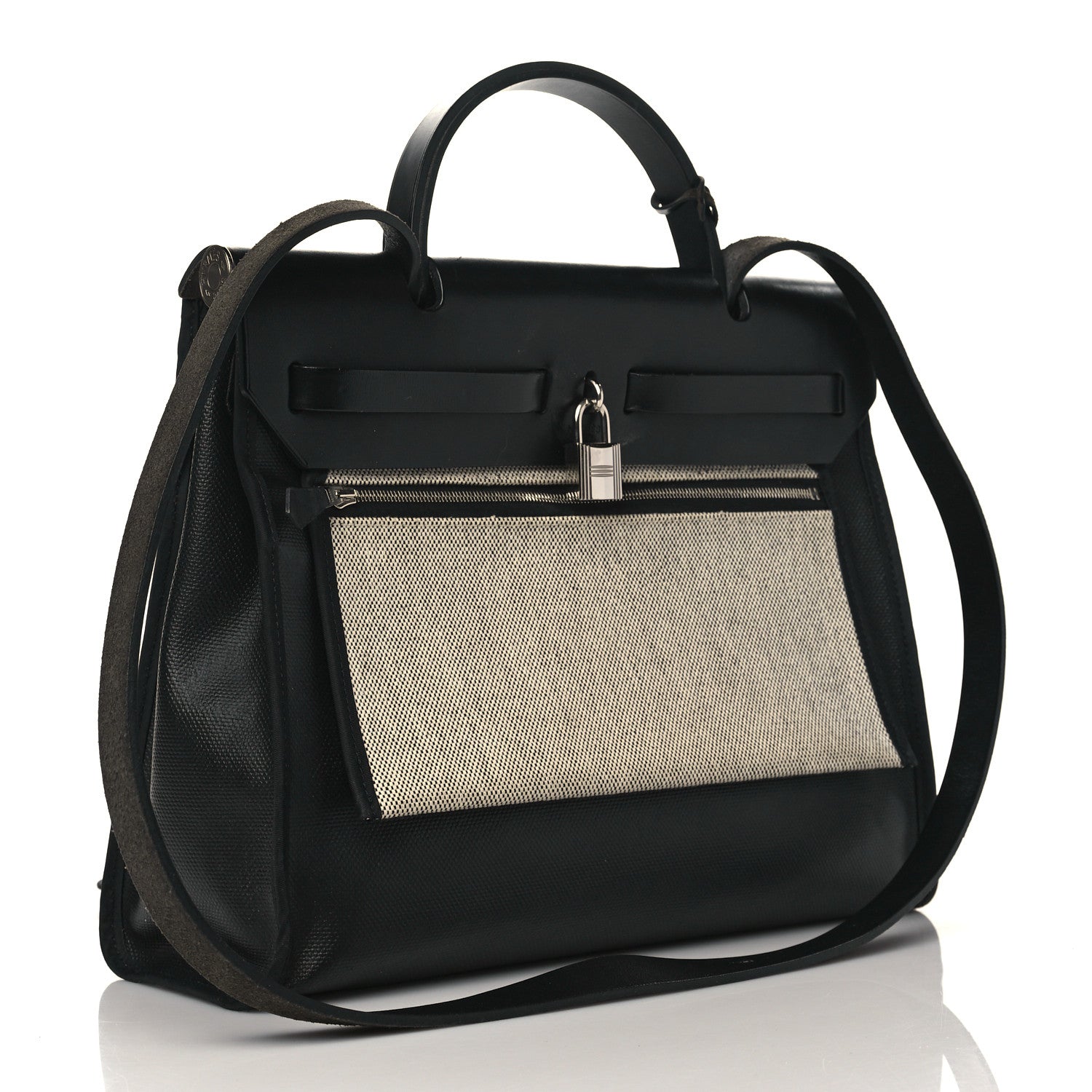 Hermes Toile H Berline Vache Hunter Herbag Zip PM 31 Black Ecru 4 of 11