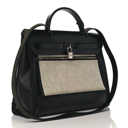 Hermes Toile H Berline Vache Hunter Herbag Zip PM 31 Black Ecru 4 of 11