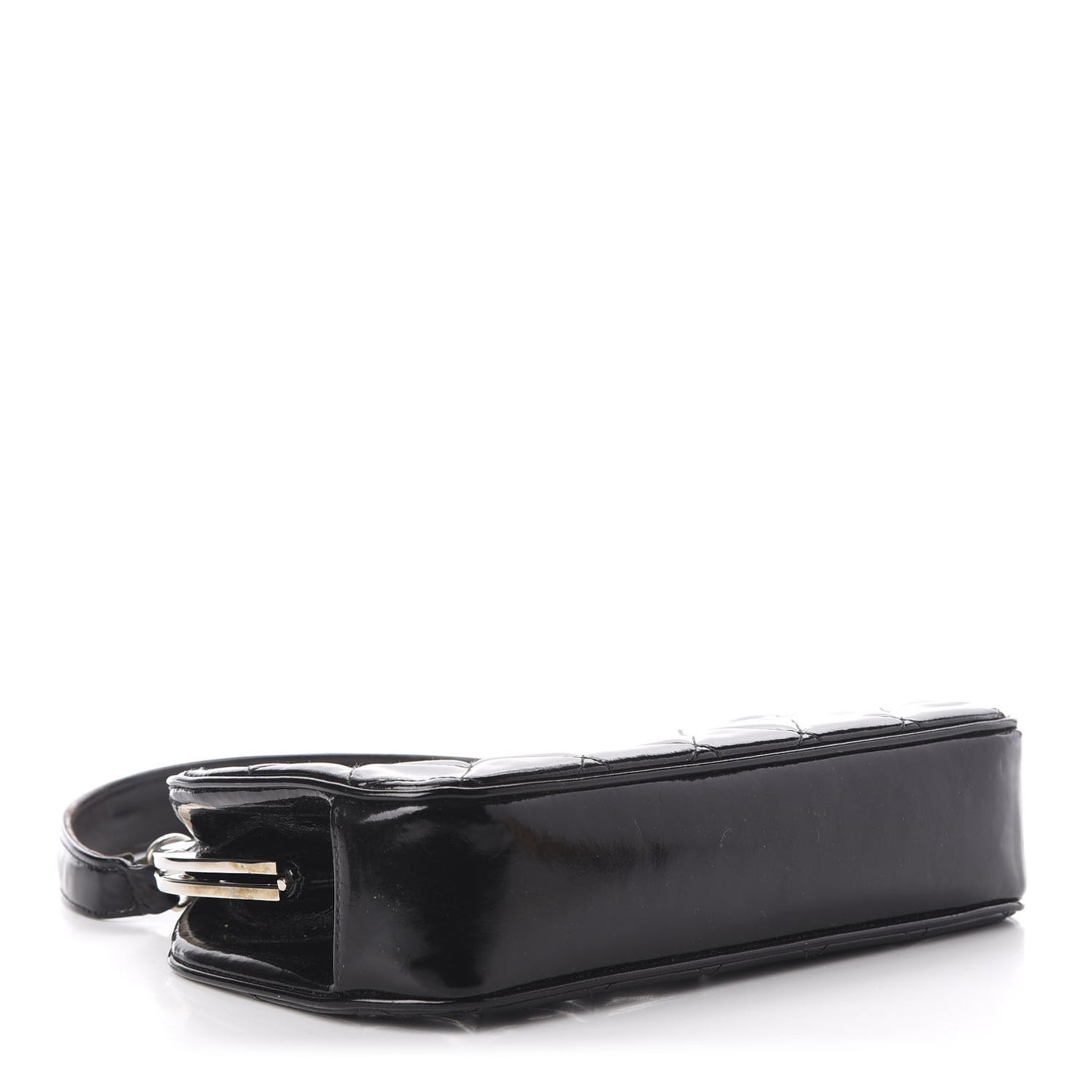 Patent Quilted Kisslock Frame Bag Black
