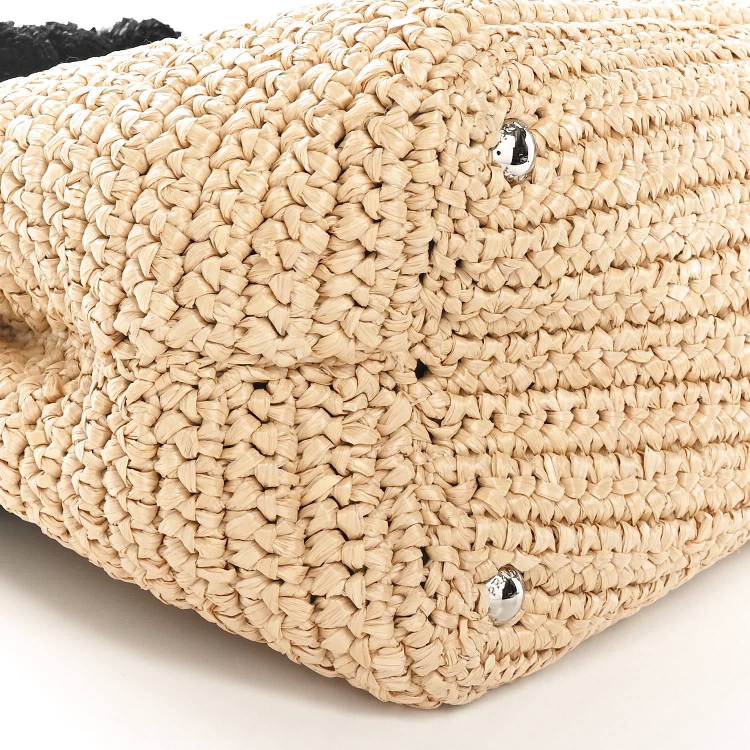 Prada Raffia Crochet Giardiniera Pom Pom Tote Naturale Black 8 of 9