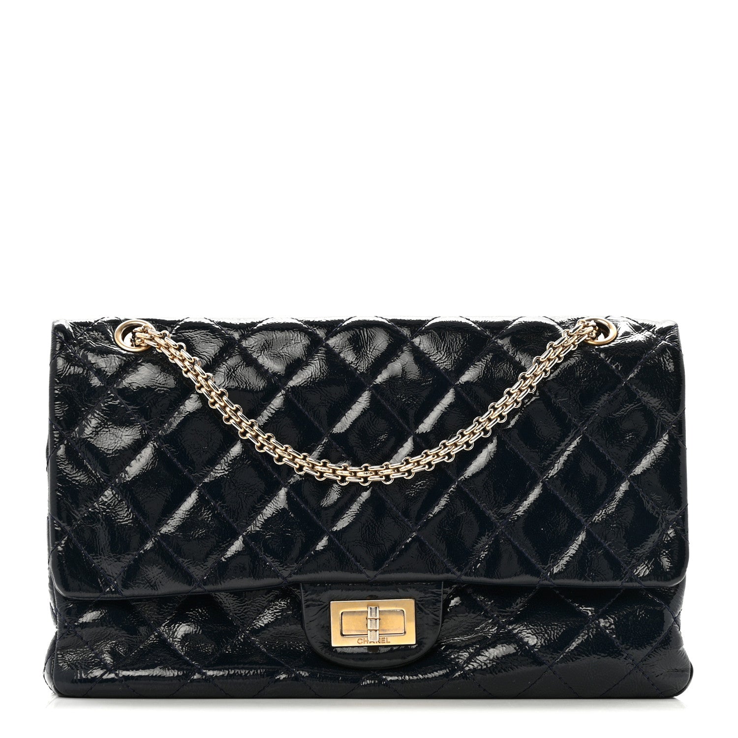 Chanel Distressed Patent Quilted 2.55 Reissue 227 Flap Navy 1 of 13