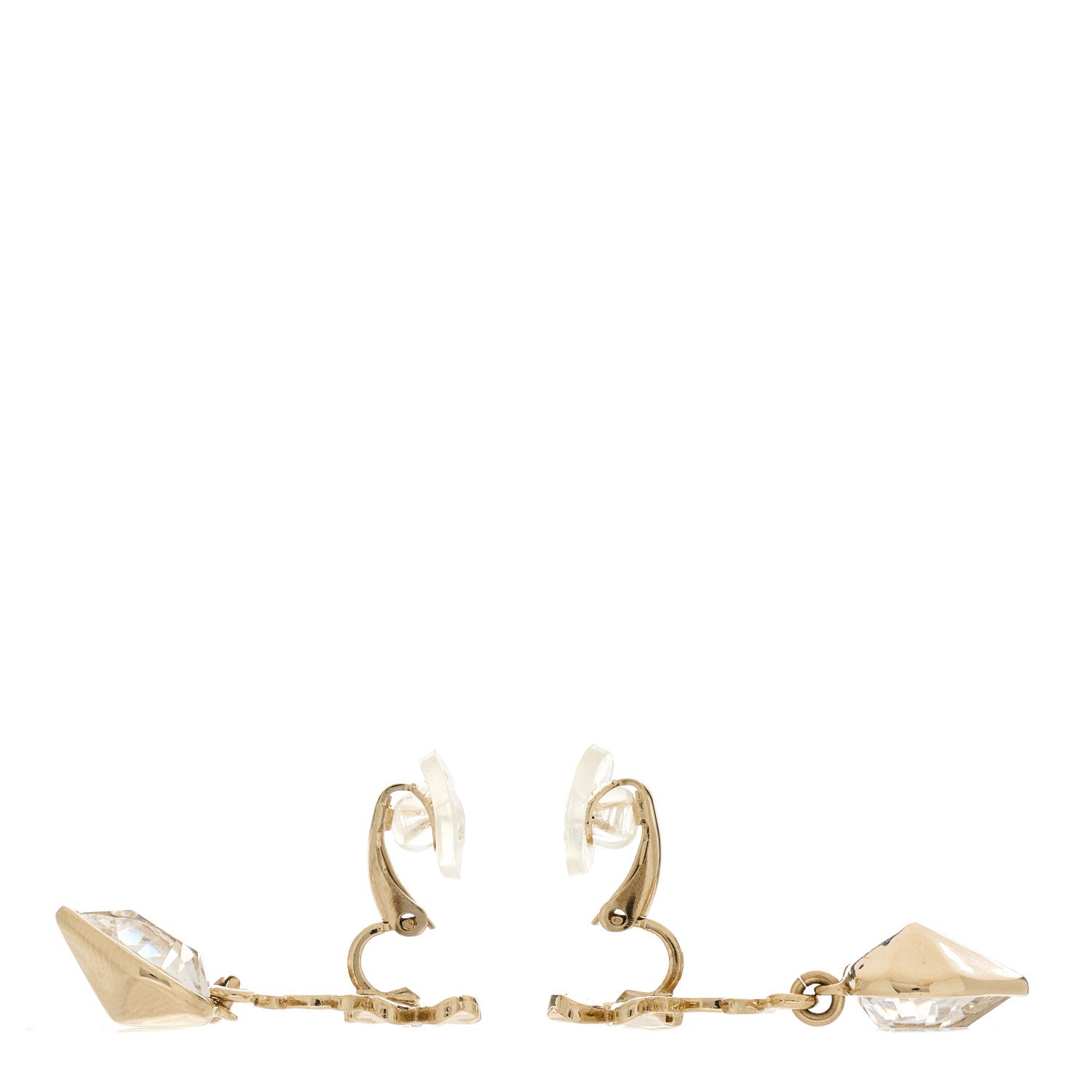 Chanel Metal Crystal CC Heart Drop Earrings Gold 3 of 4