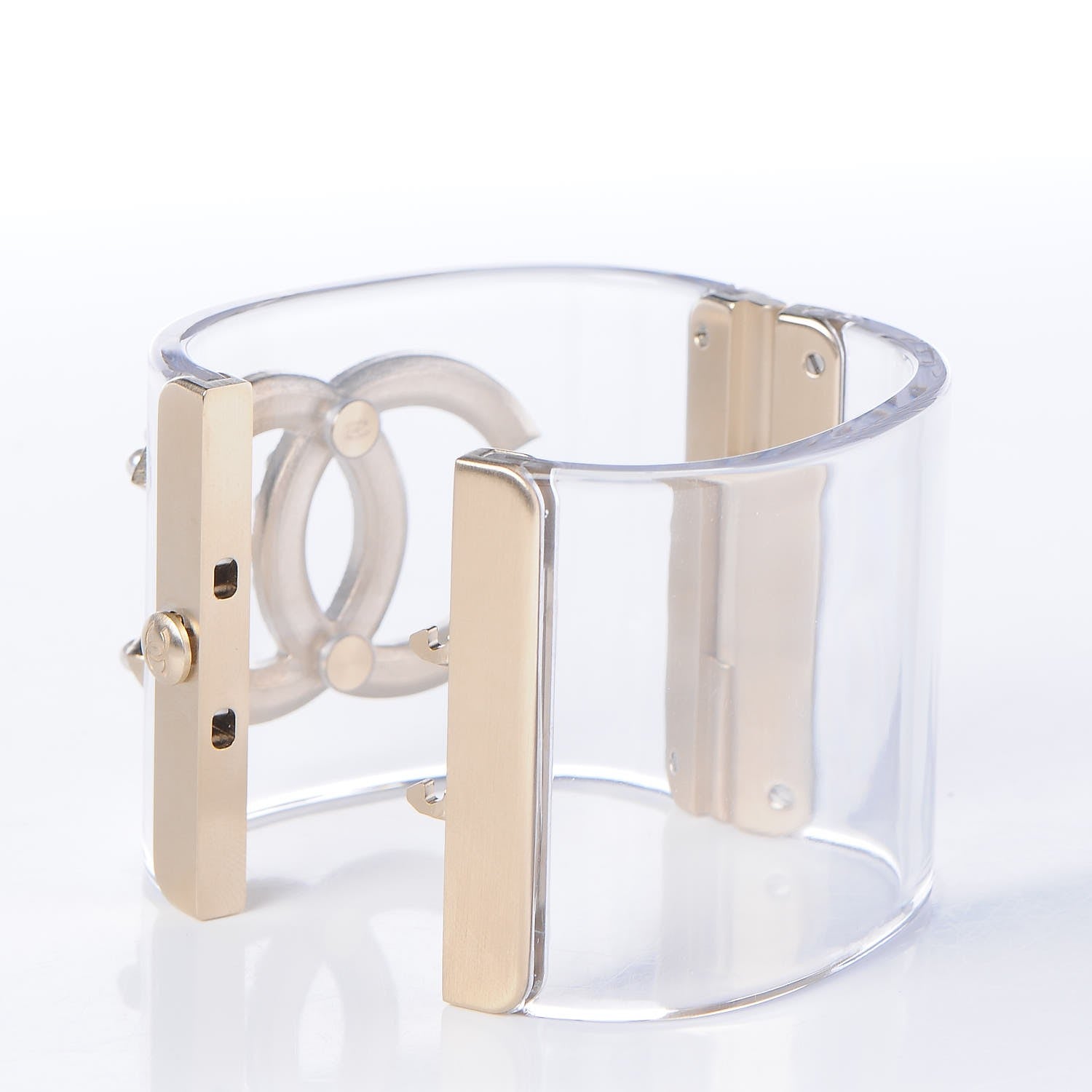 Chanel Lucite Pearl CC Cuff Light Gold 4 of 6