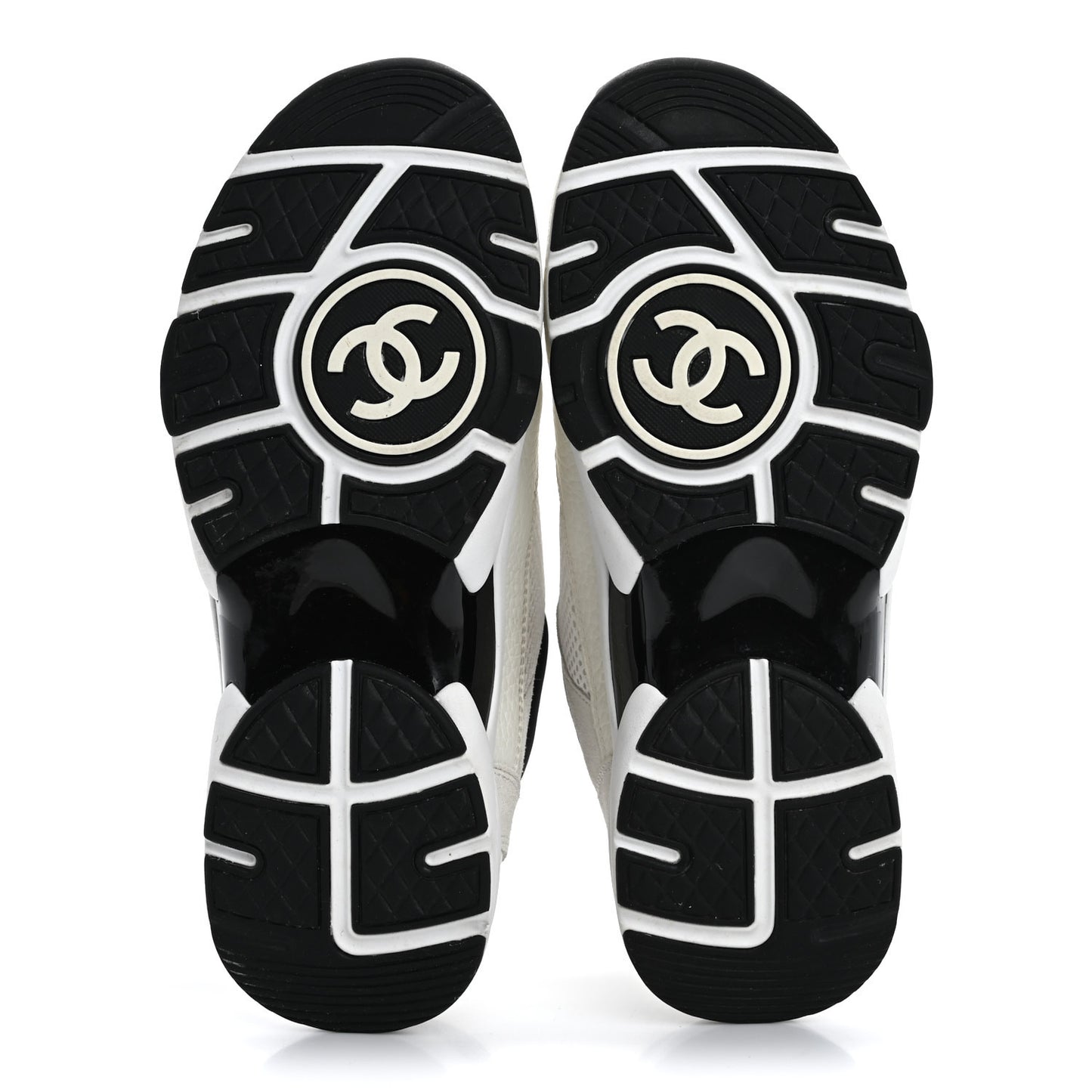 Mesh Suede Calfskin Grained Calfskin Womens CC Sneakers 37.5 White Black