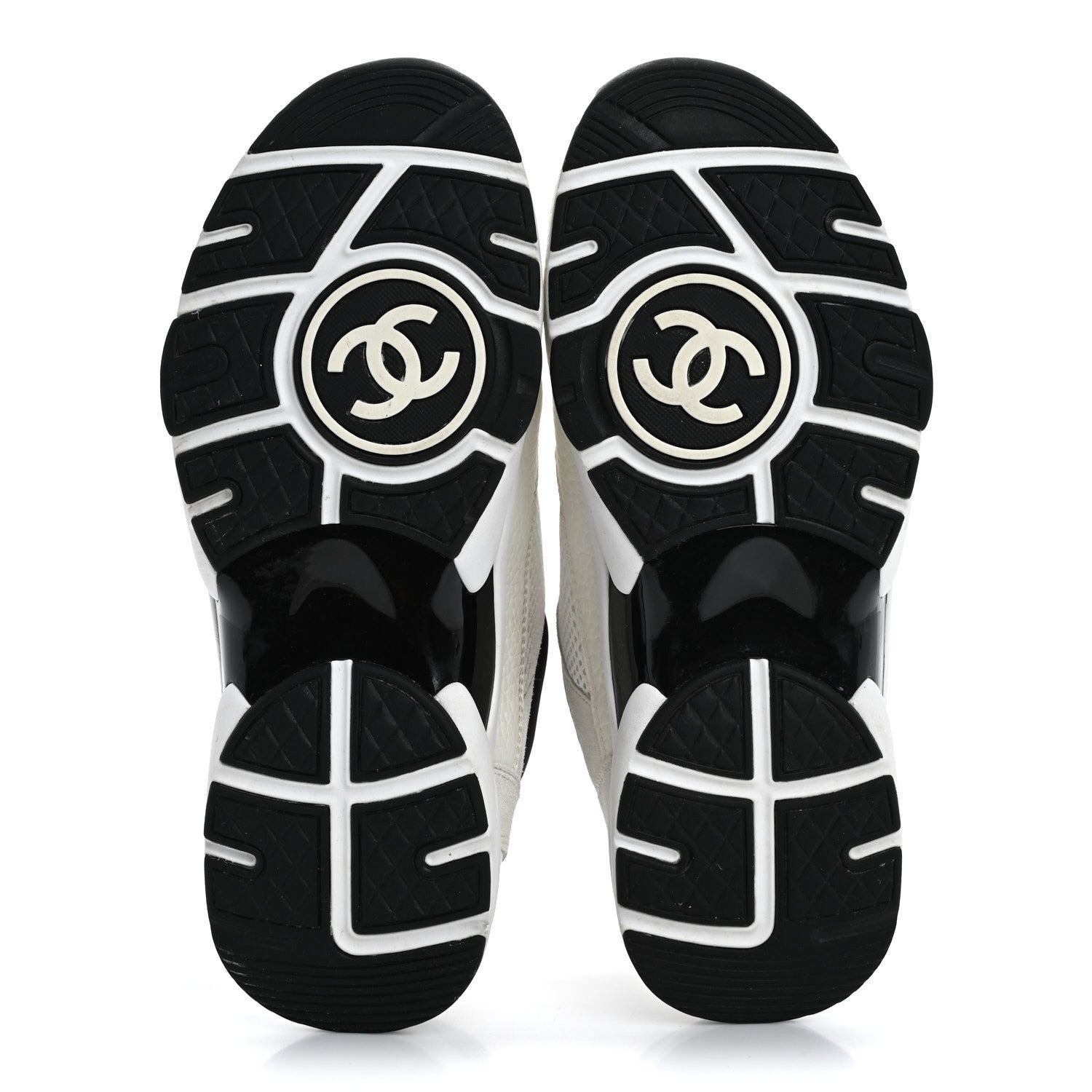 Chanel Mesh Suede Calfskin Grained Calfskin Womens CC Sneakers 37.5 White Black 6 of 12