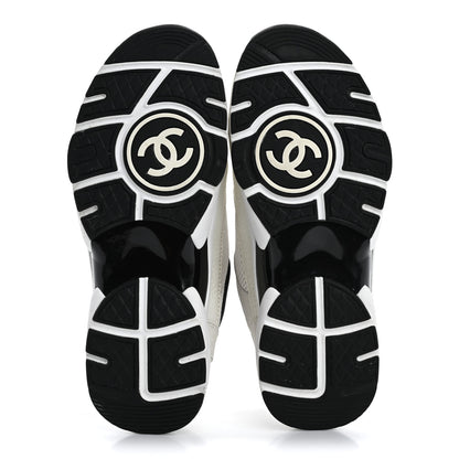 Chanel Mesh Suede Calfskin Grained Calfskin Womens CC Sneakers 37.5 White Black 6 of 12