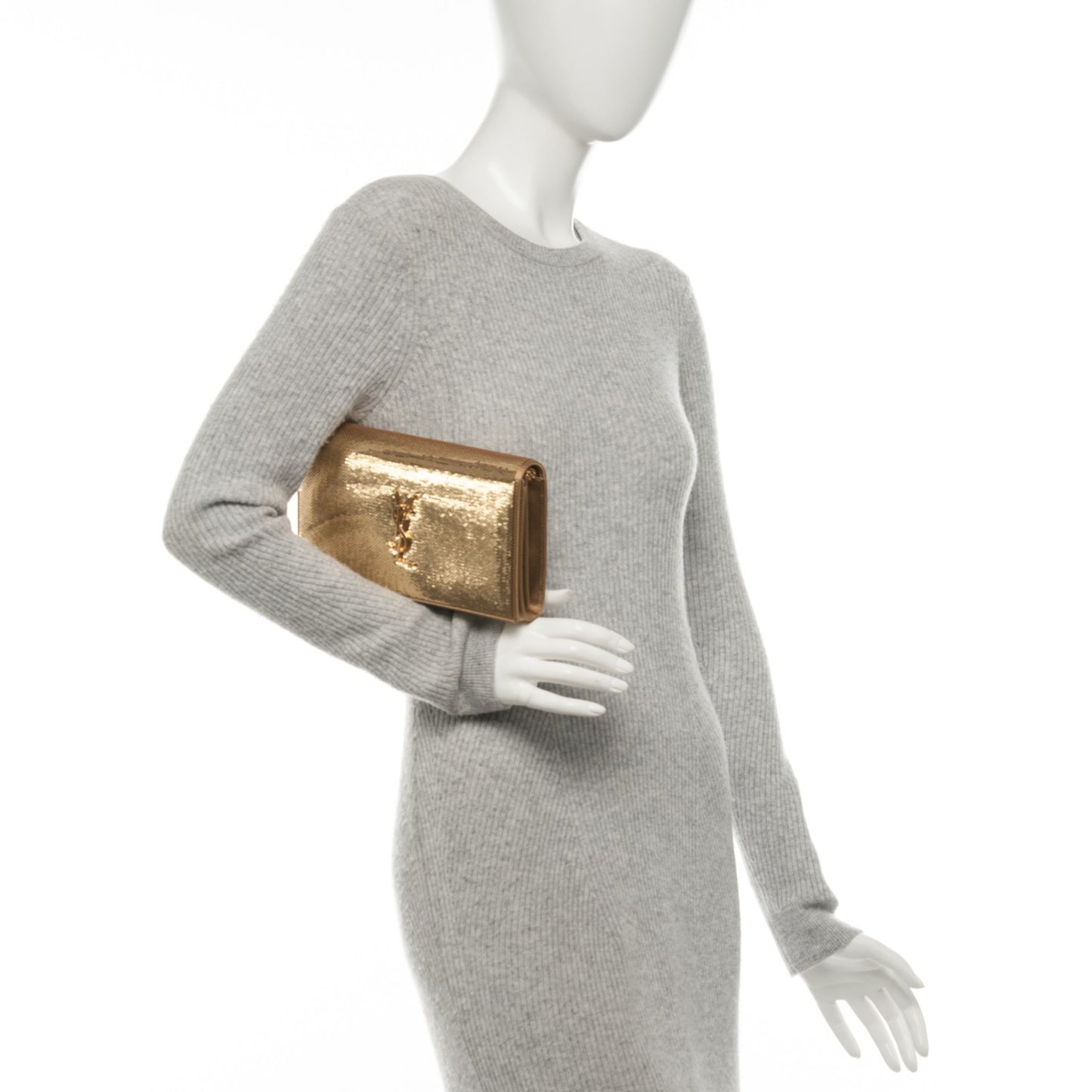 Sequin Monogram Chain Wallet Gold