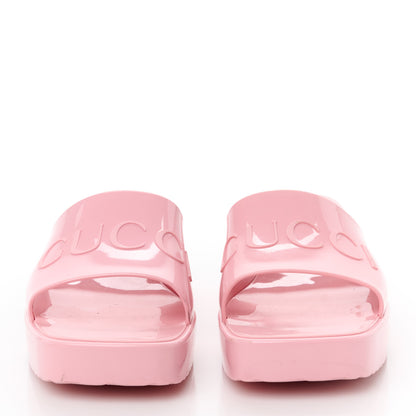 Gucci Rubber Gucci Logo Womens Platform 20/60mm Slide Sandals 38 Wild Rose 3 of 10