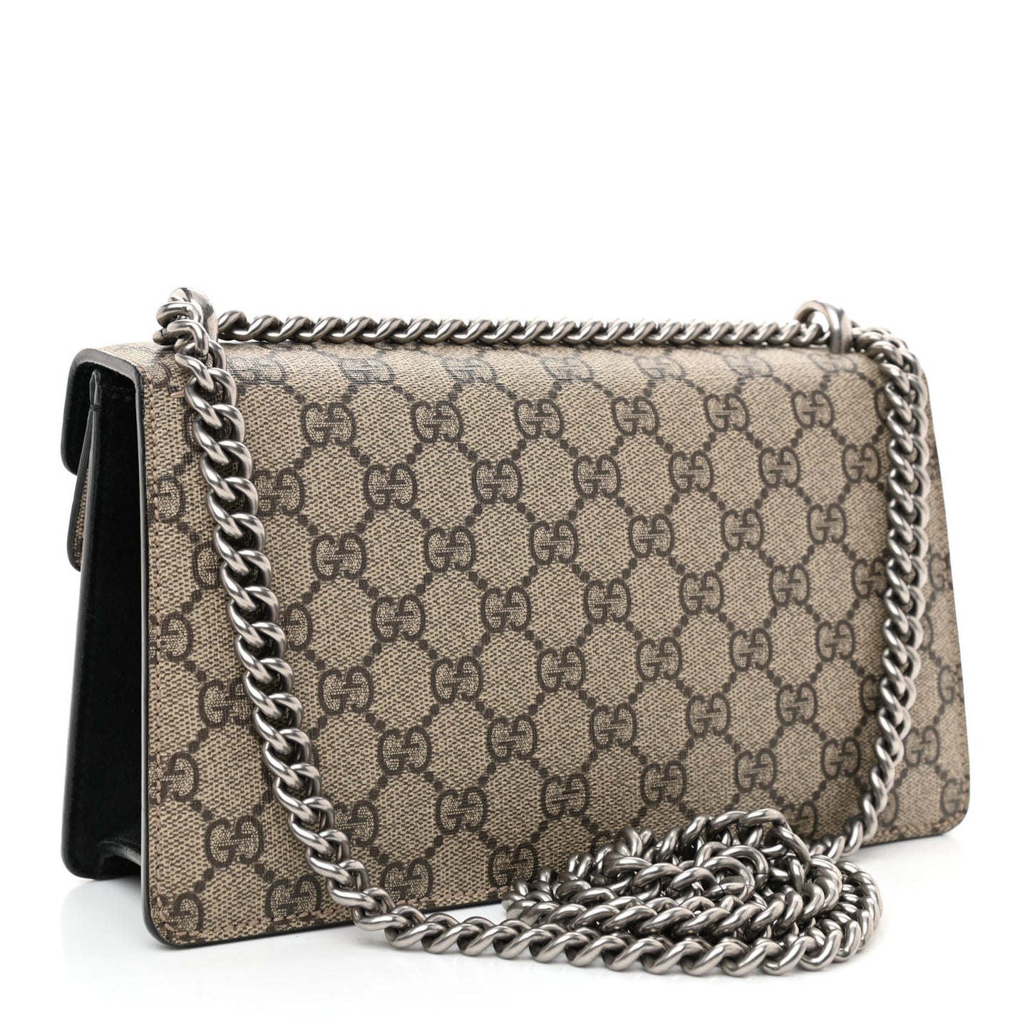 GG Supreme Monogram Suede Crystal Small Dionysus Shoulder Bag Beige Ebony Black