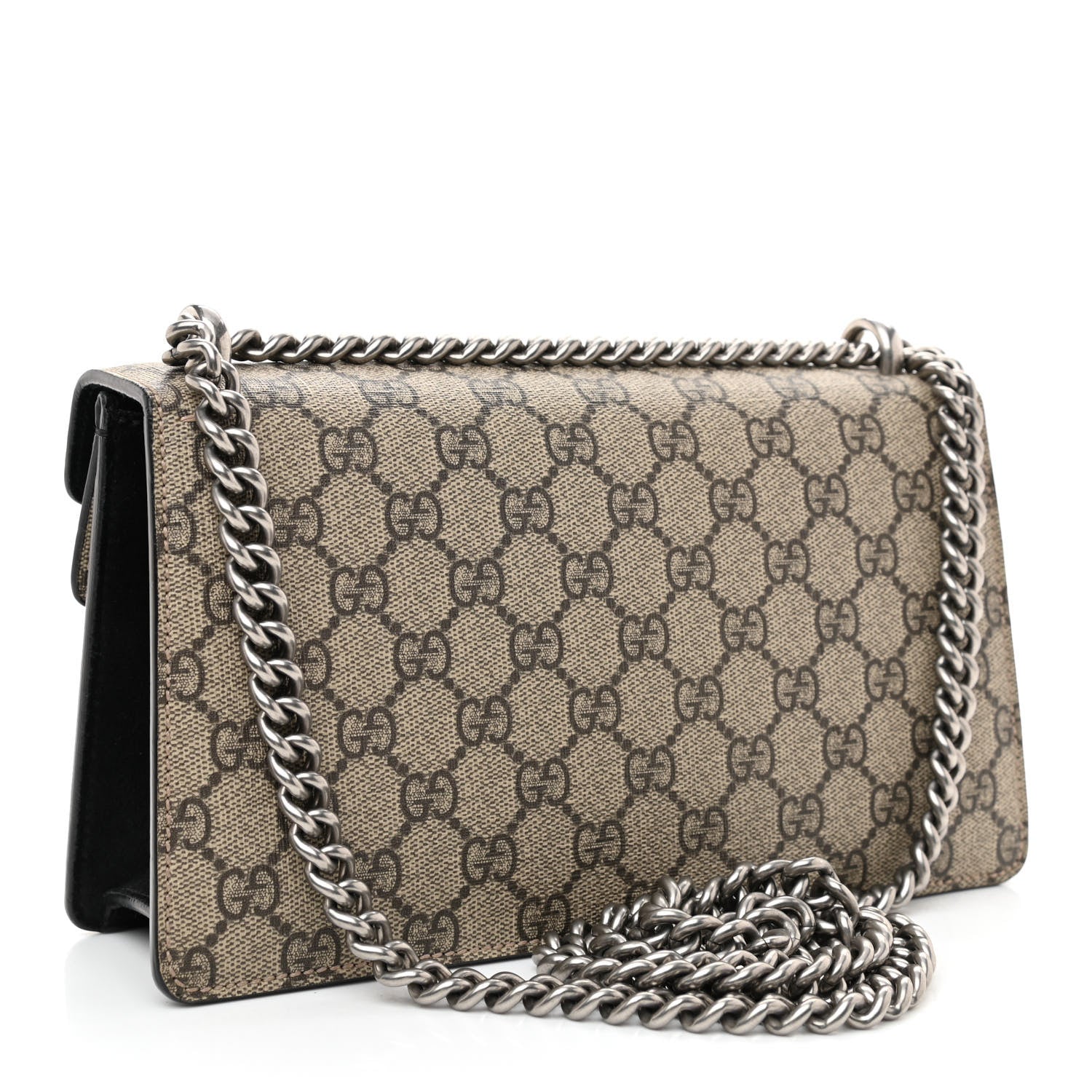 Gucci GG Supreme Monogram Suede Crystal Small Dionysus Shoulder Bag Beige Ebony Black 3 of 10