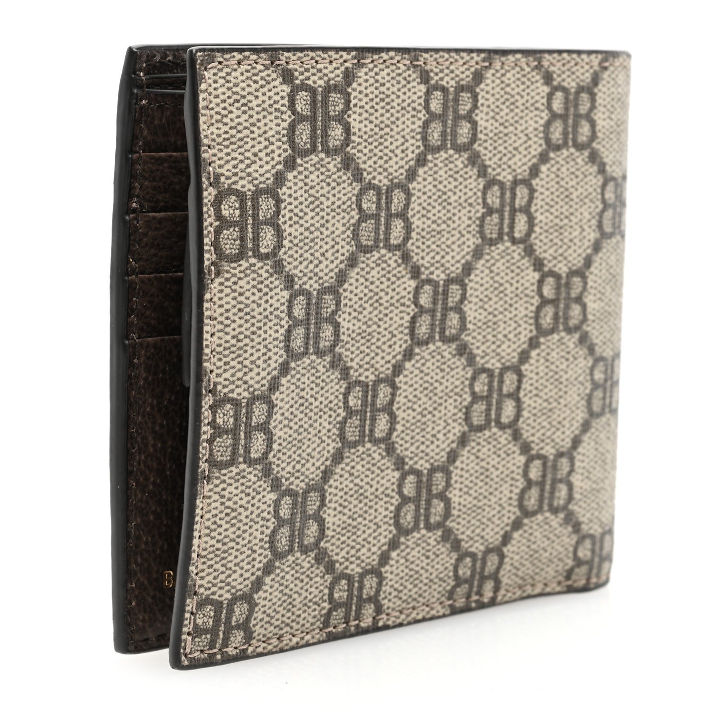 X BALENCIAGA BB Supreme Monogram Bi-Fold Wallet Beige Ebony