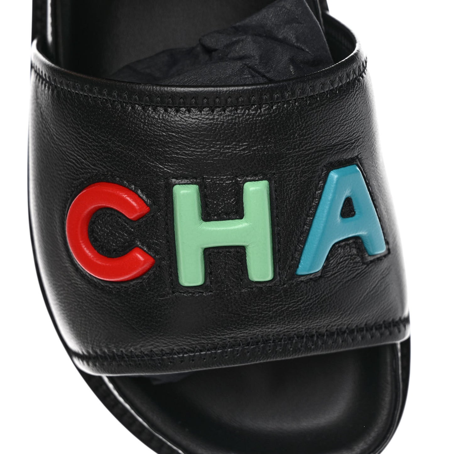 Lambskin Cha-Nel Mule Sandals 37.5 Black Multicolor