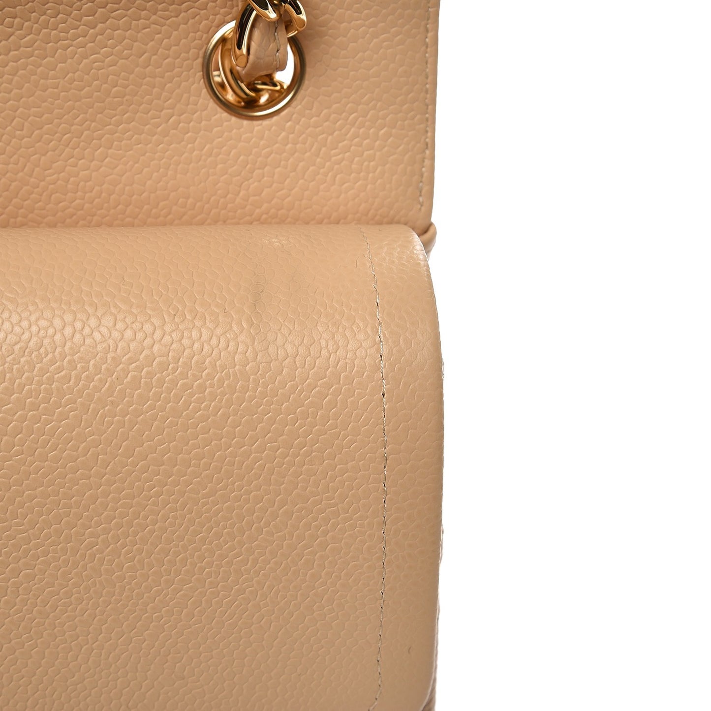 Caviar Quilted Jumbo Double Flap Light Beige