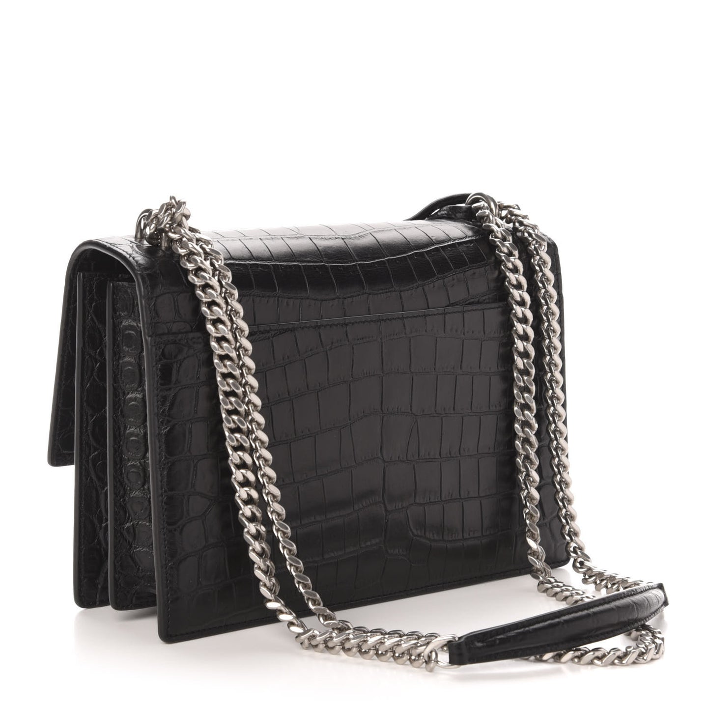 Calfskin Crocodile Embossed Medium Monogram Sunset Black