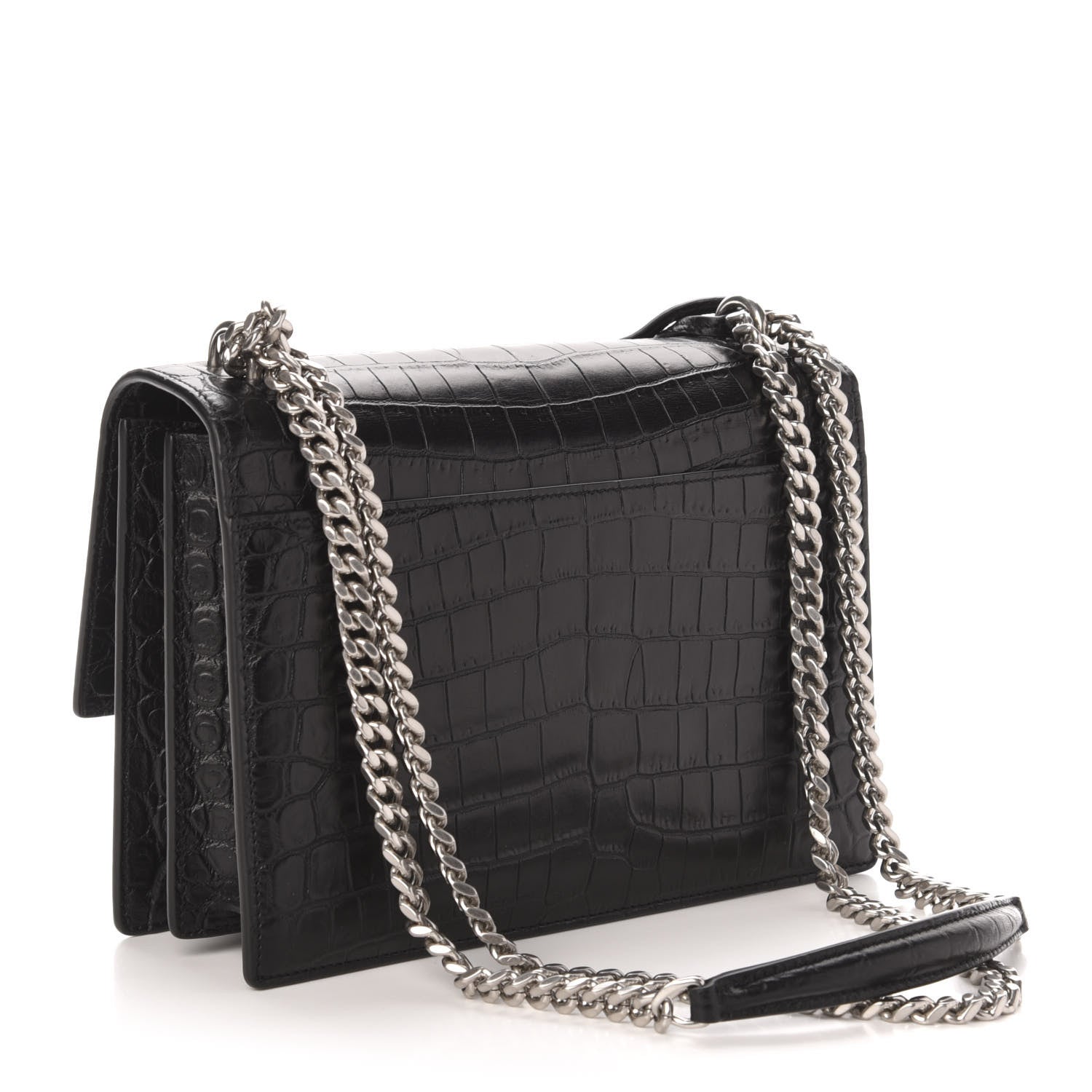 Saint Laurent Calfskin Crocodile Embossed Medium Monogram Sunset Black 3 of 10