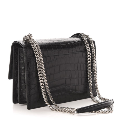 Saint Laurent Calfskin Crocodile Embossed Medium Monogram Sunset Black 3 of 10