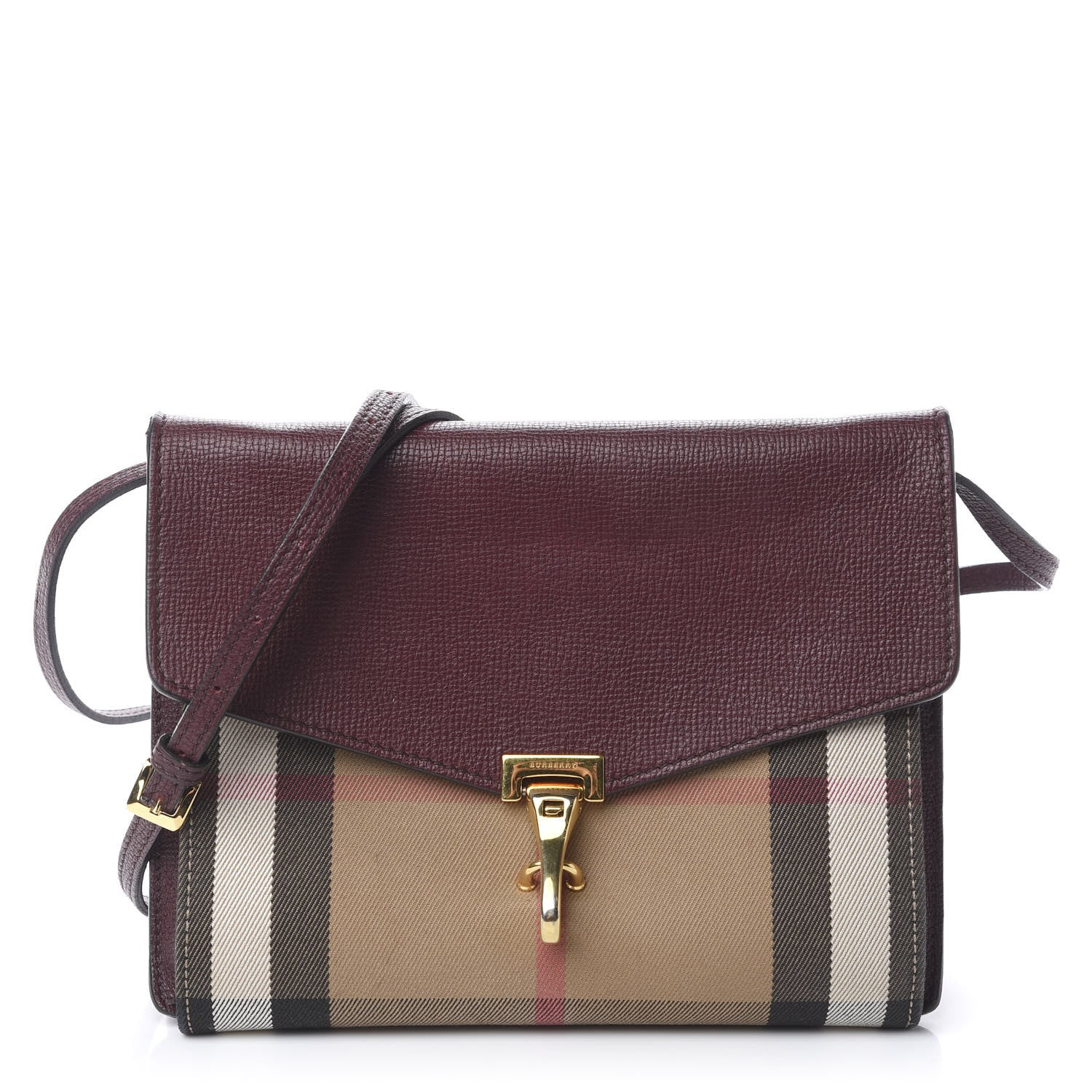 Burberry Derby Calfskin House Check Small Macken Crossbody Bag Mahogany Red 1 of 11