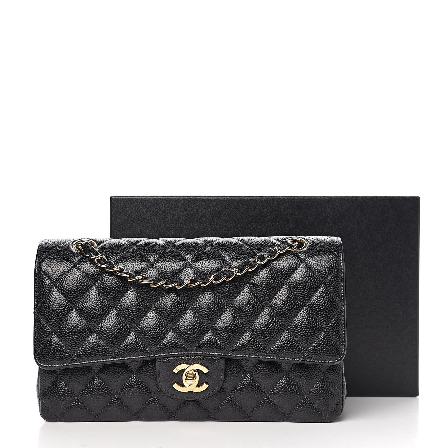 Caviar Quilted Medium Double Flap Black