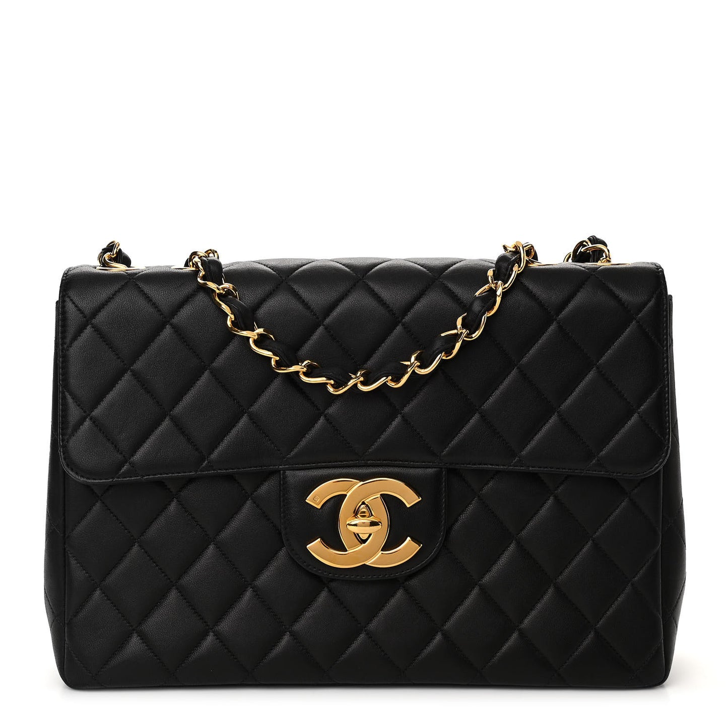 Lambskin Quilted XL Jumbo Single Flap Black