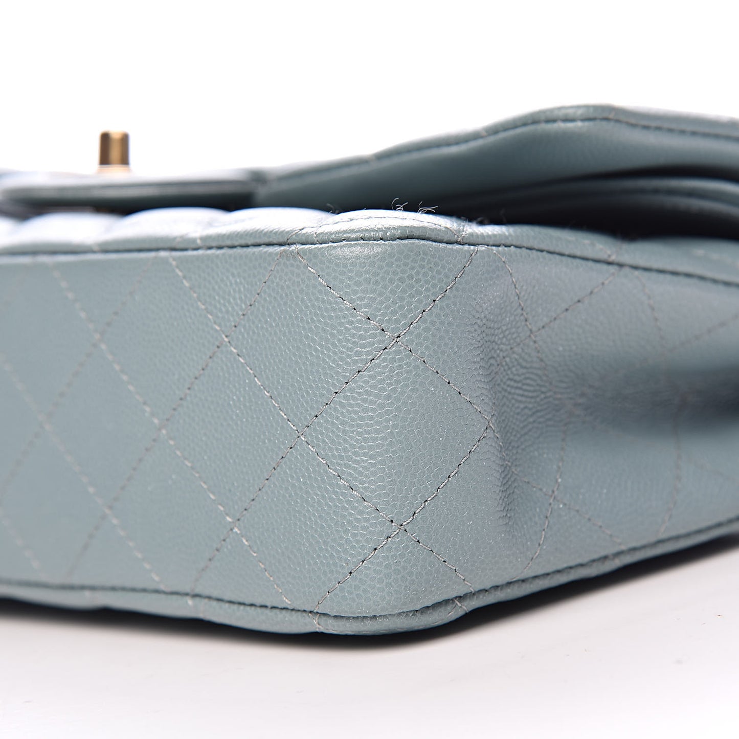 Iridescent Caviar Quilted Medium Double Flap Light Blue