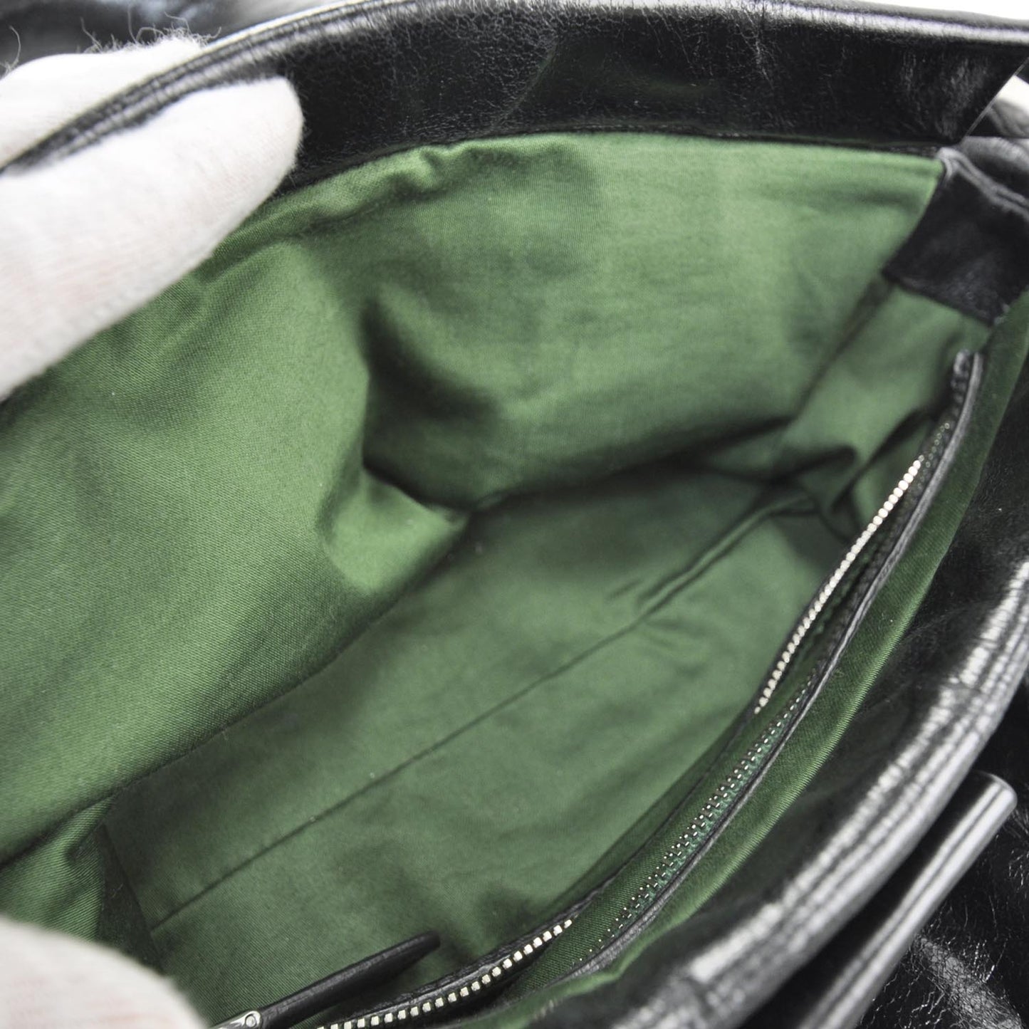 Leather Framed Top Tote Black