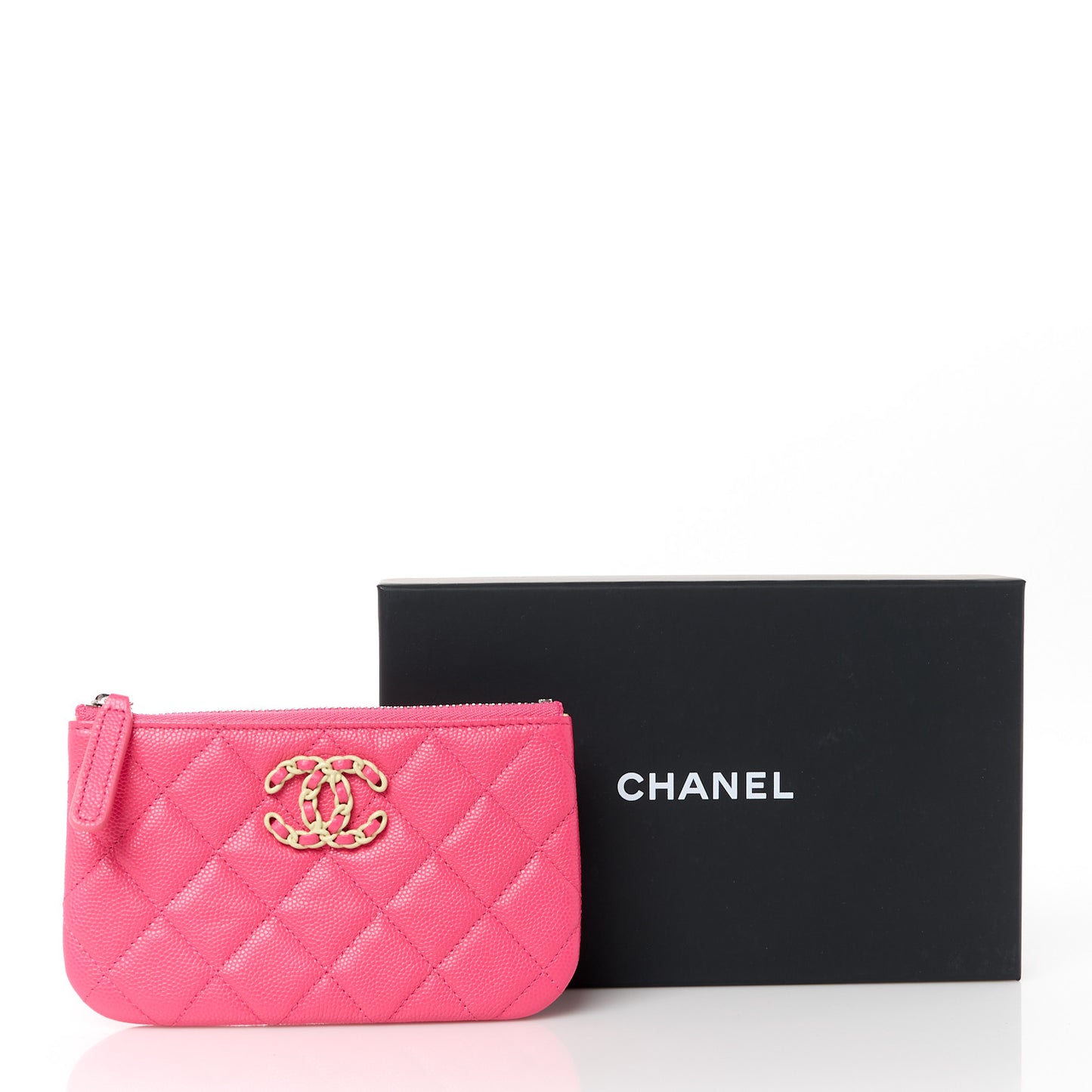 Caviar Quilted Small Chanel 19 Mini Pouch Dark Pink