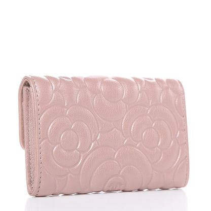 Chanel Goatskin Camellia Embossed Card Holder Wallet Light Pink 3 of 8