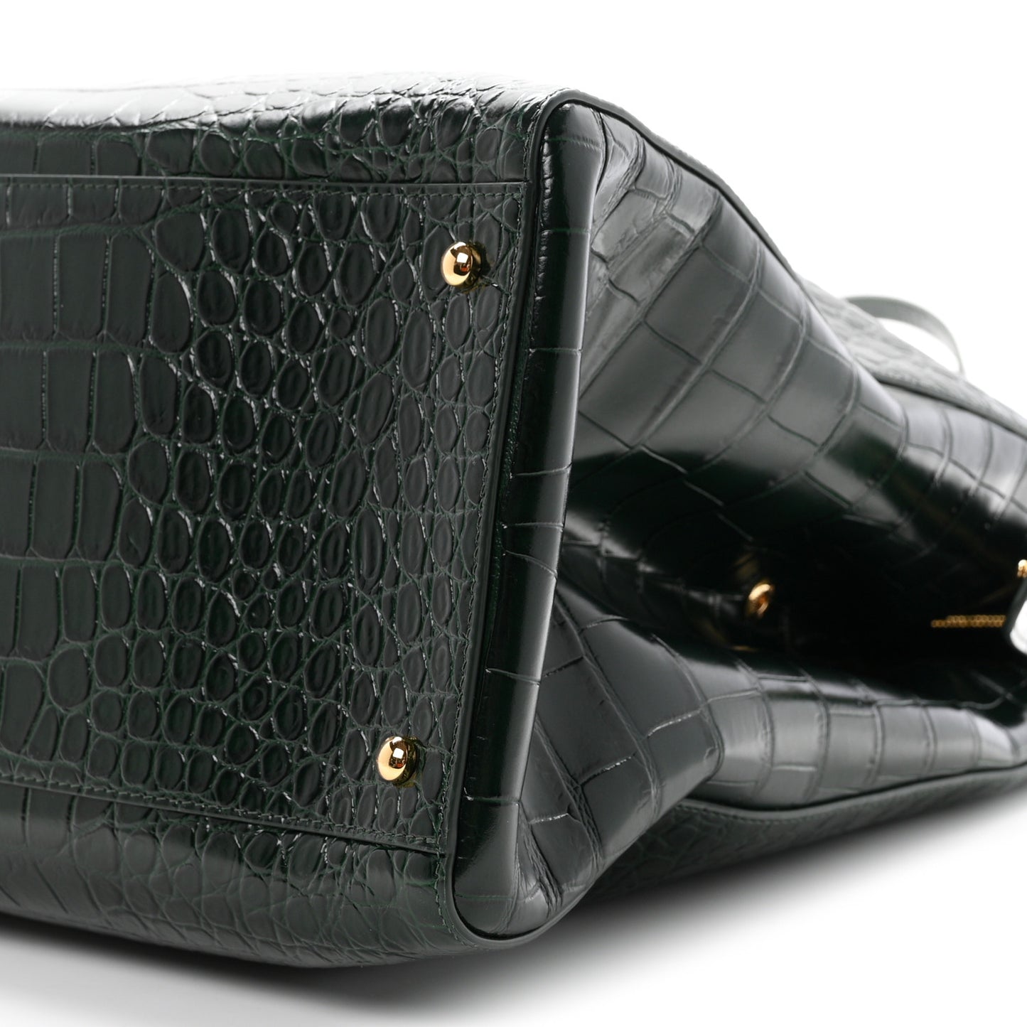 Calfskin Crocodile Embossed Large Shopping Bag Dark Green