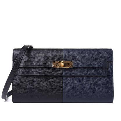 Hermes Epsom Casaque Kelly Wallet To Go Black Bleu Indigo Bleu Frida 1 of 9