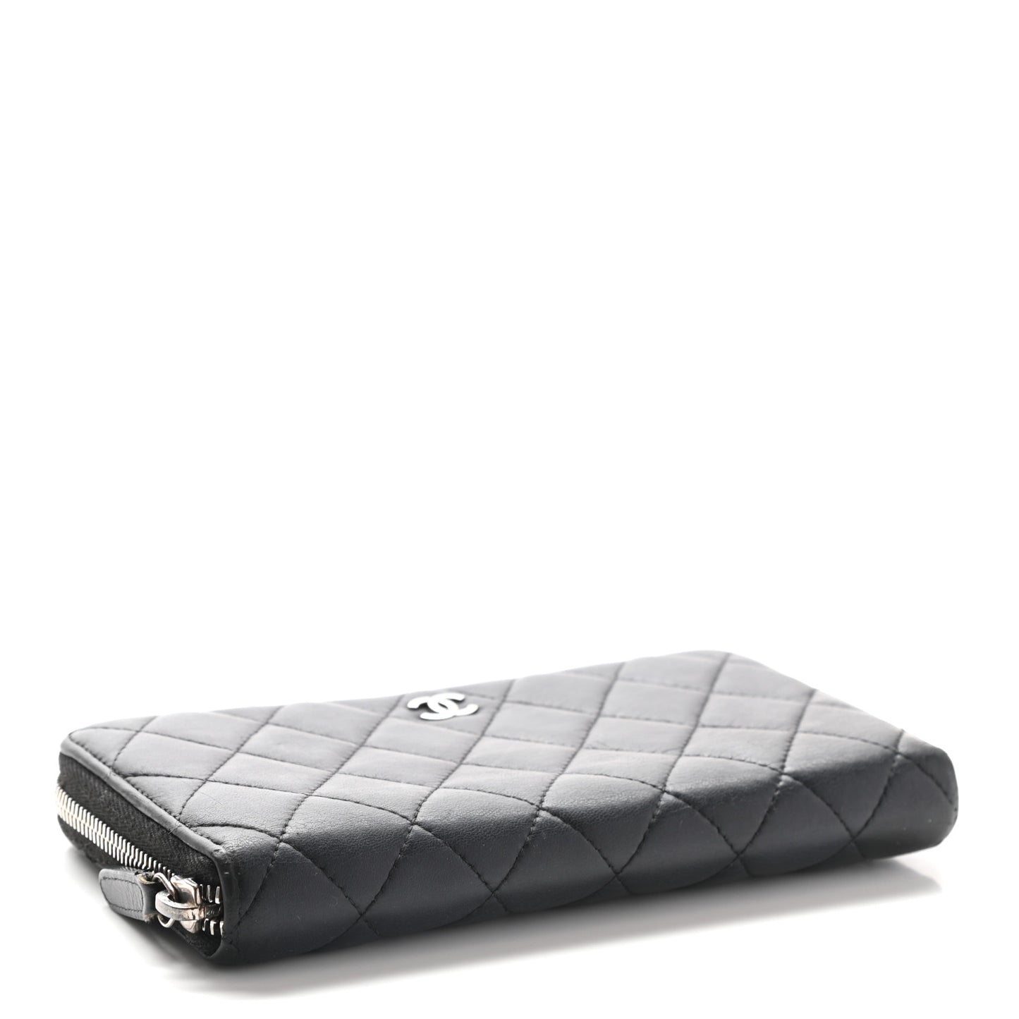 Lambskin Quilted Large Gusset Zip Around Wallet Black