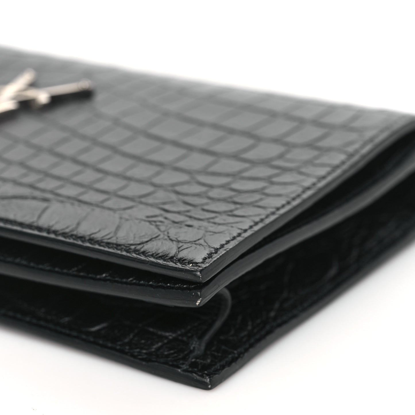 Calfskin Crocodile Embossed Classic Kate Monogram Clutch Black