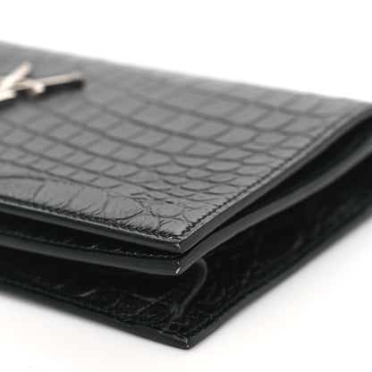 Saint Laurent Calfskin Crocodile Embossed Classic Kate Monogram Clutch Black 8 of 9