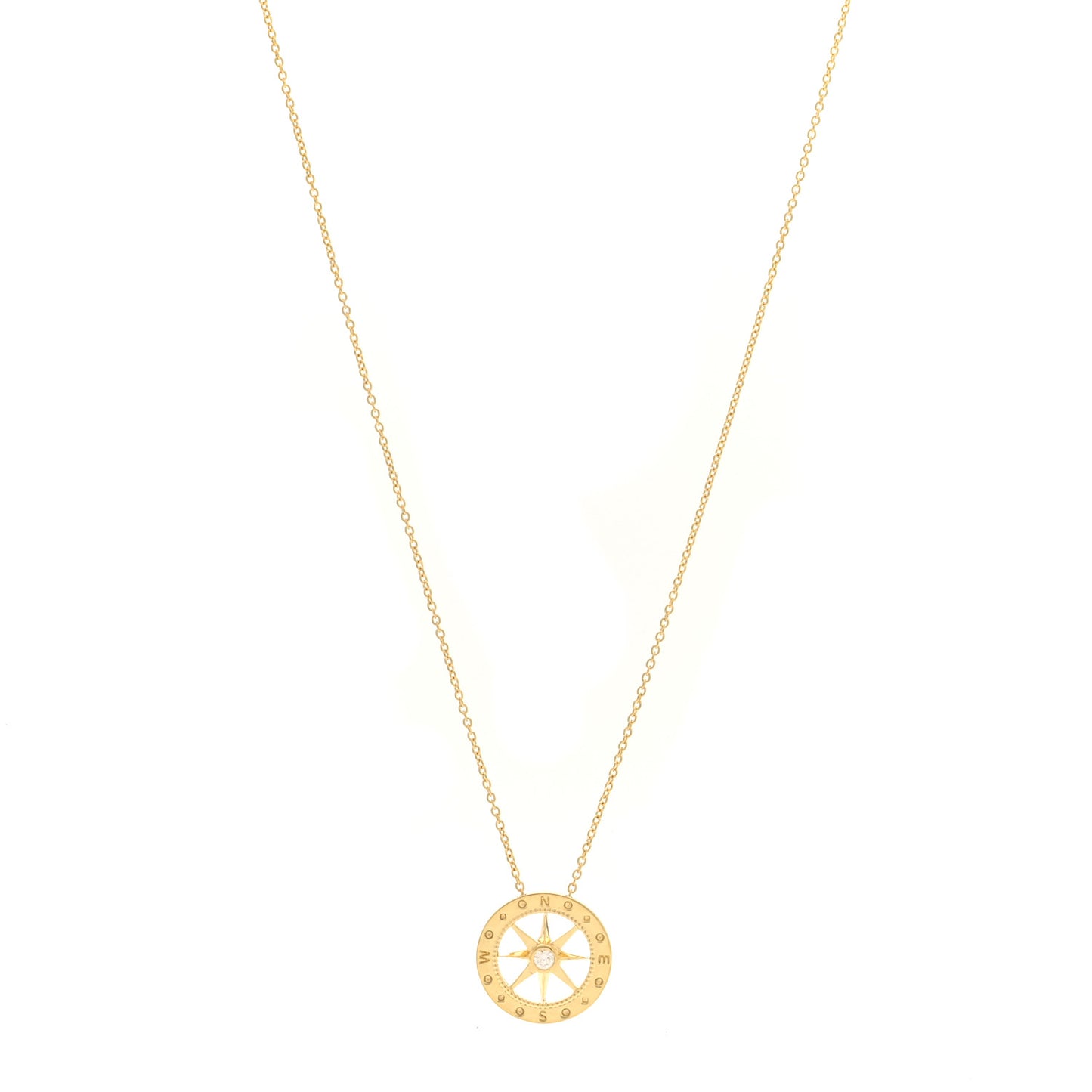 18K Yellow Gold Diamond Tiny Treasurers Compass Pendant Necklace