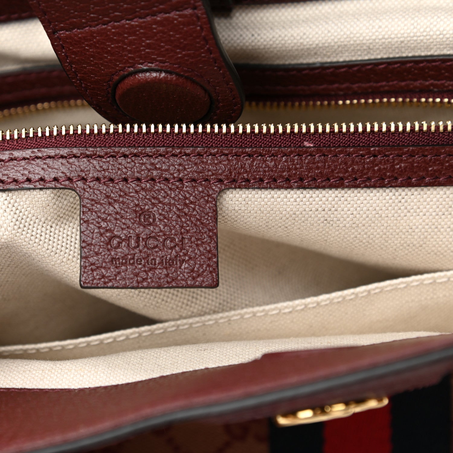 Gucci Monogram Textured Dollar Calfskin Web Medium Ophidia Shopping Tote Sahara Rubino Chardonnay 11 of 21
