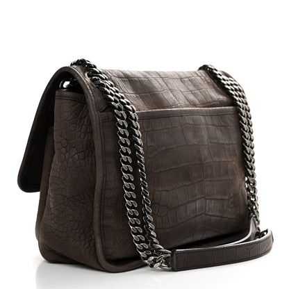 Saint Laurent Nubuck Crocodile Embossed Monogram Medium Niki Chain Satchel Wood 3 of 11