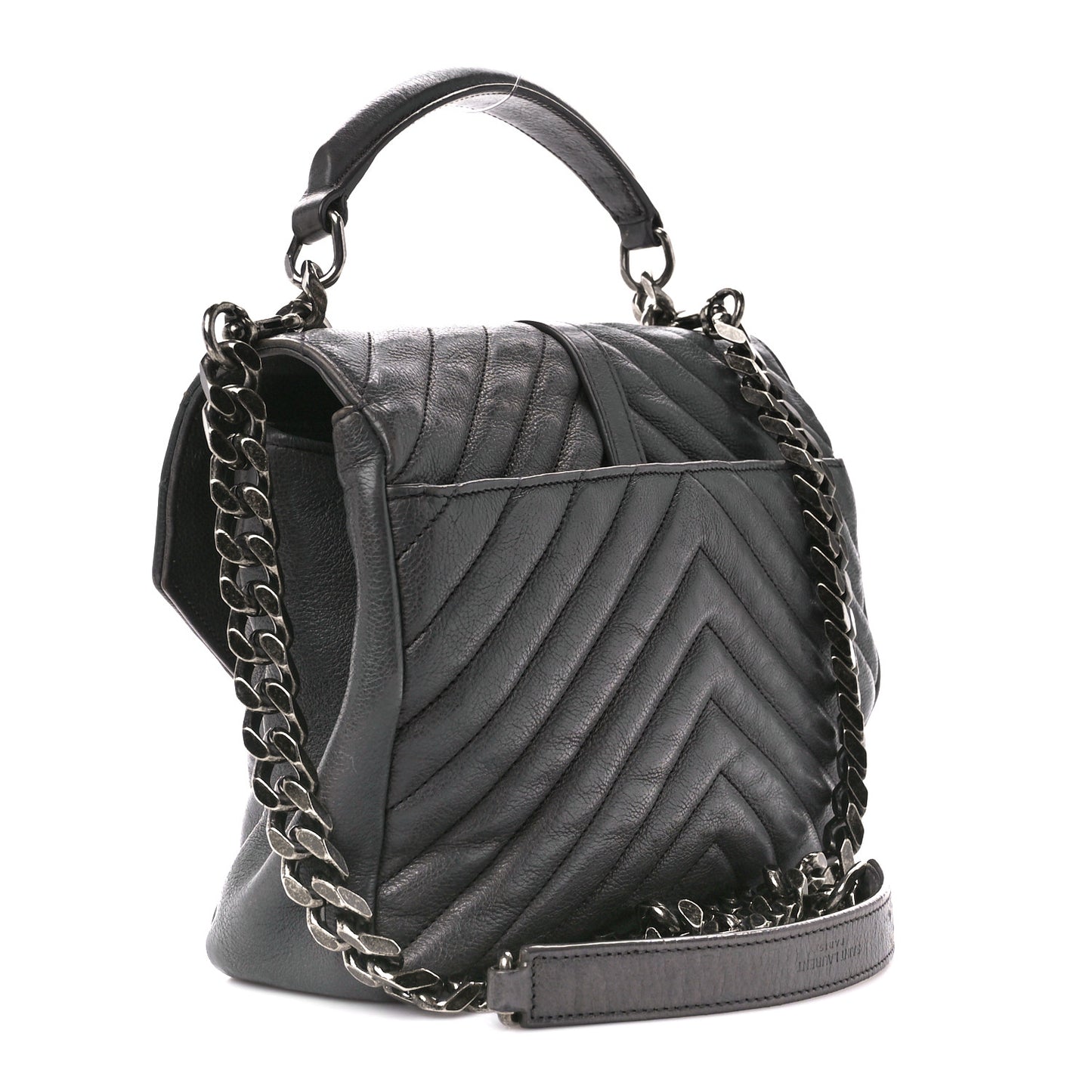 Sheepskin Matelasse Chevron Monogram Medium College Bag Light Coal