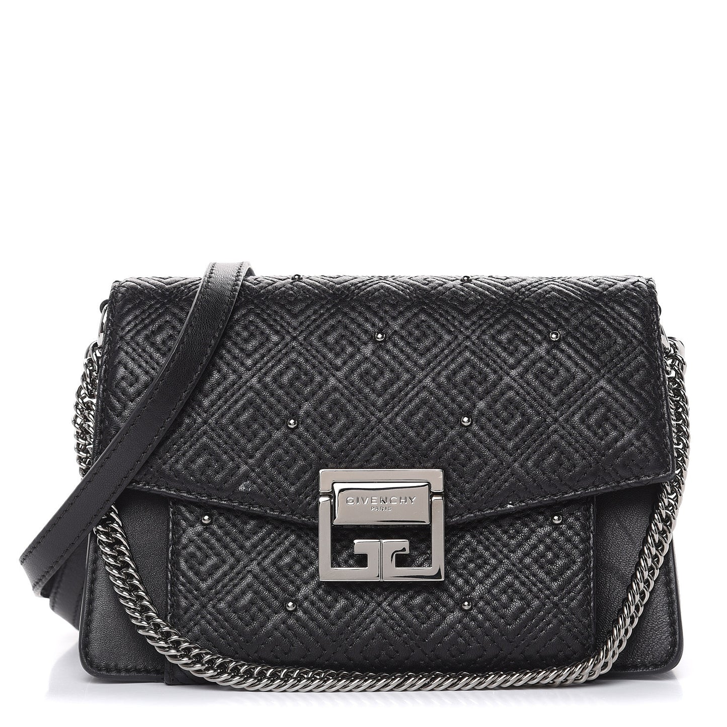 Lambskin Embroidered Studded Small GV3 Shoulder Bag Black