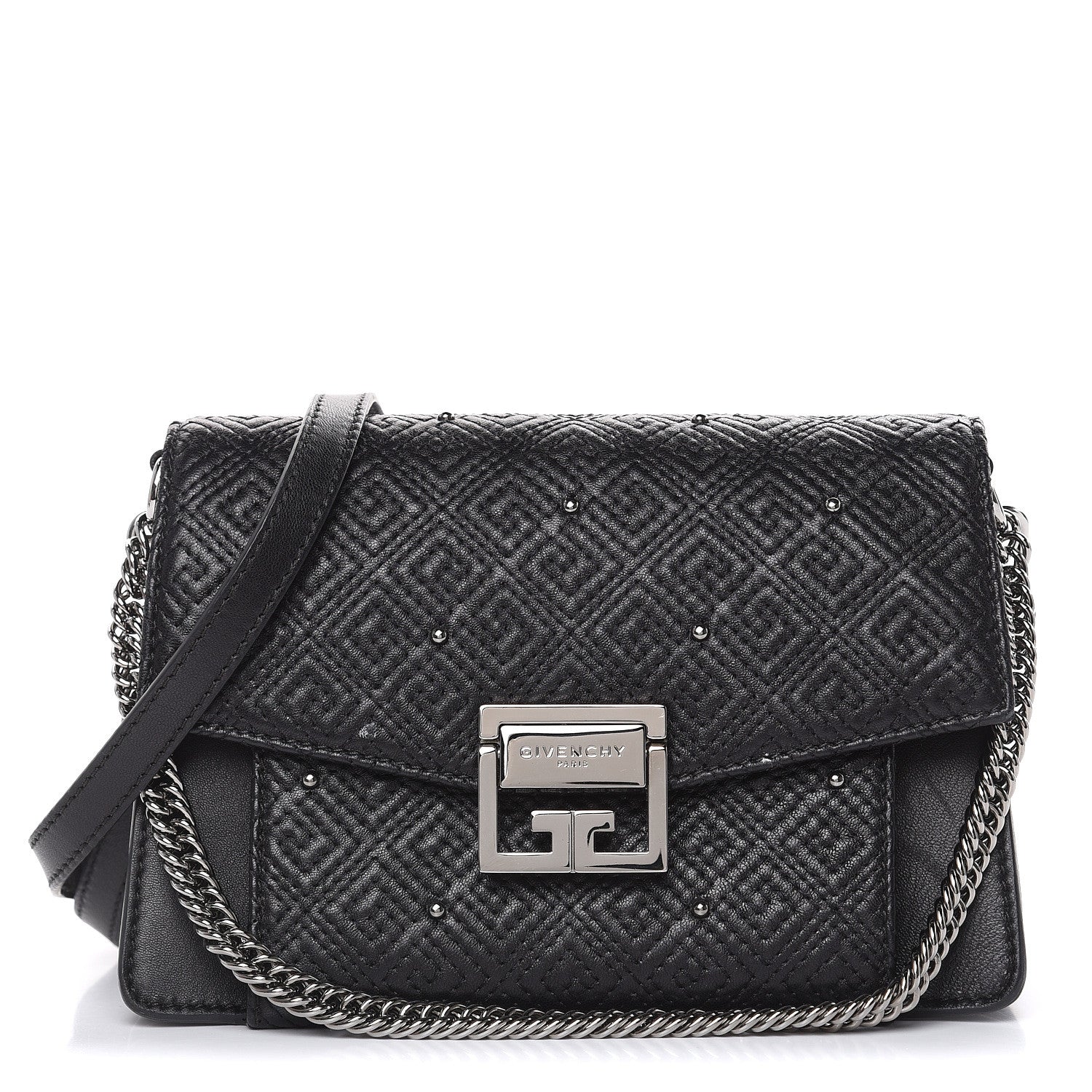 Givenchy Lambskin Embroidered Studded Small GV3 Shoulder Bag Black 1 of 13