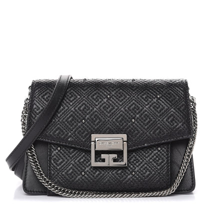 Givenchy Lambskin Embroidered Studded Small GV3 Shoulder Bag Black 1 of 13