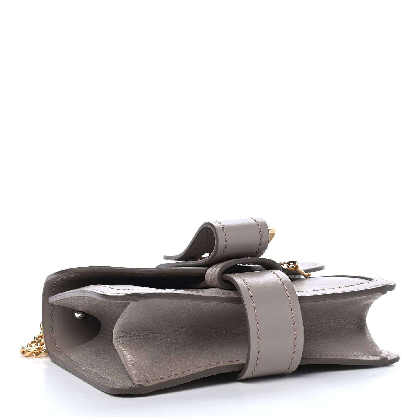 Shiny Goatskin Calfskin Aby Chain Shoulder Bag Motty Grey