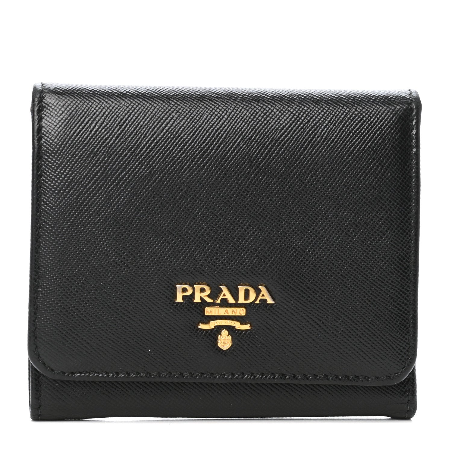 Prada Saffiano Metal Tri-Fold Wallet Black 1 of 8