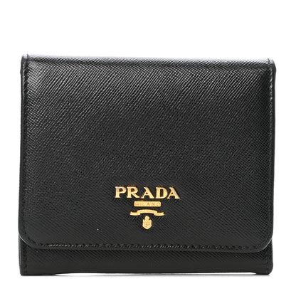 Prada Saffiano Metal Tri-Fold Wallet Black 1 of 8