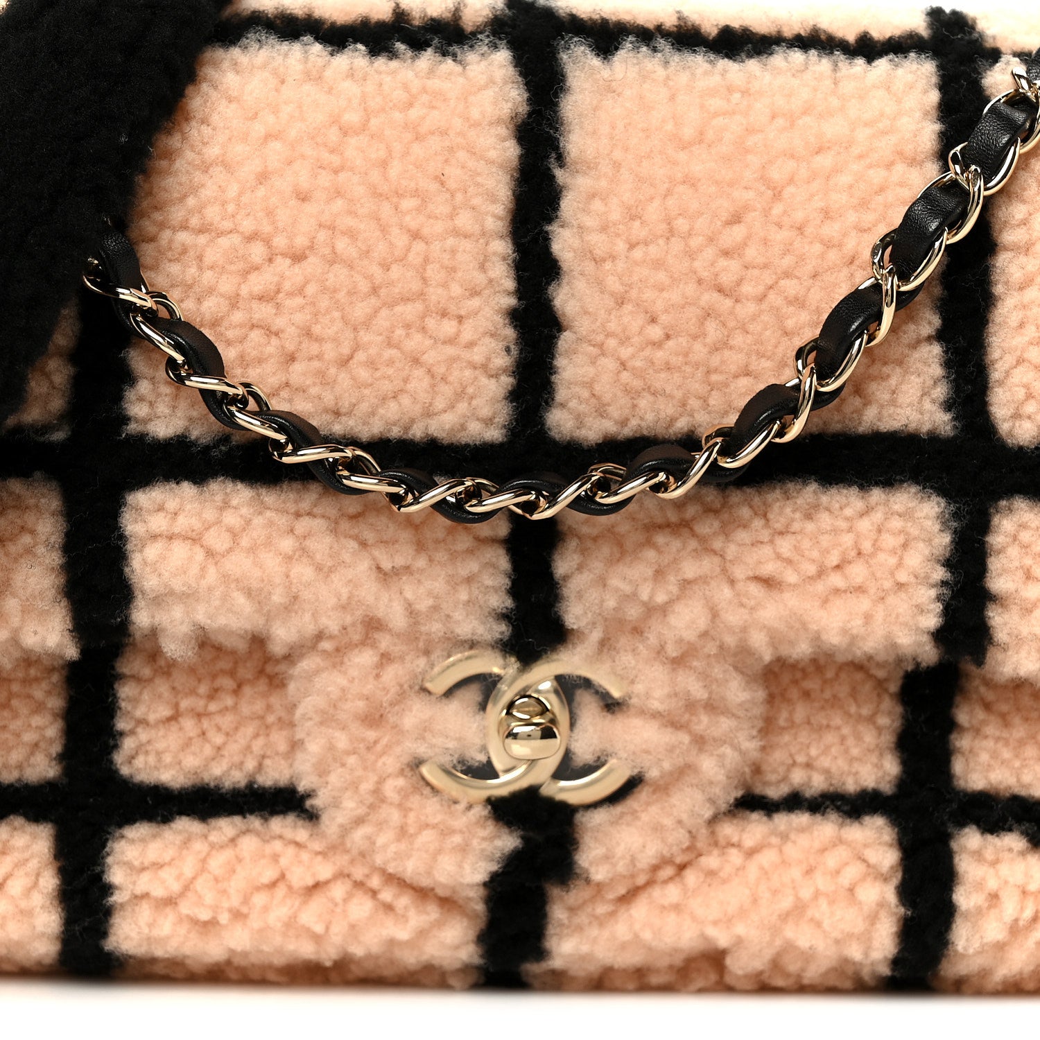 Chanel Shearling Lambskin Large Fluffy Tartan Single Flap Pink Black 9 of 11