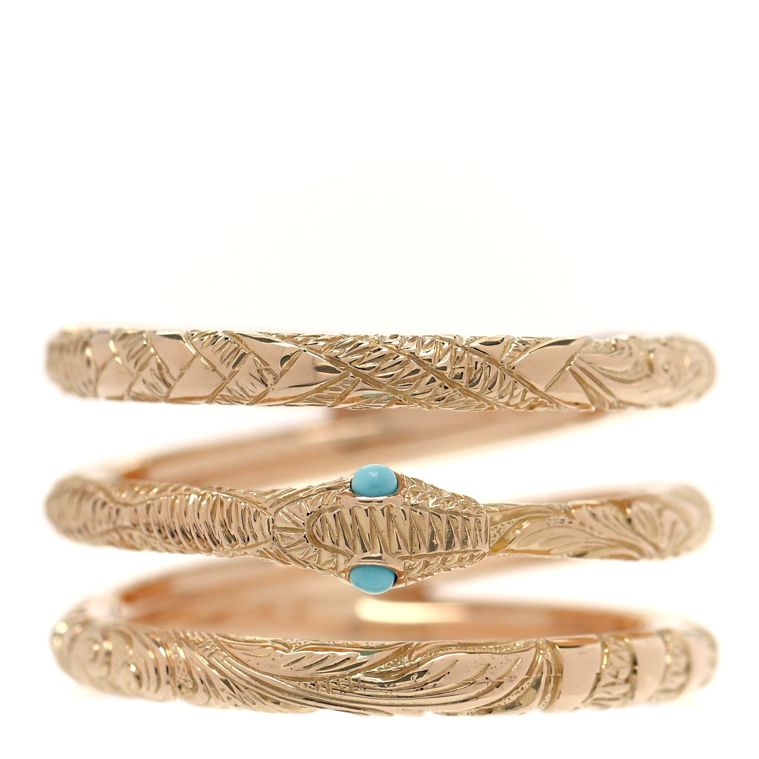 Gucci 18K Yellow Gold Turquoise Ouroboros Snake Three Row Wrap Ring 56 7.5 1 of 5