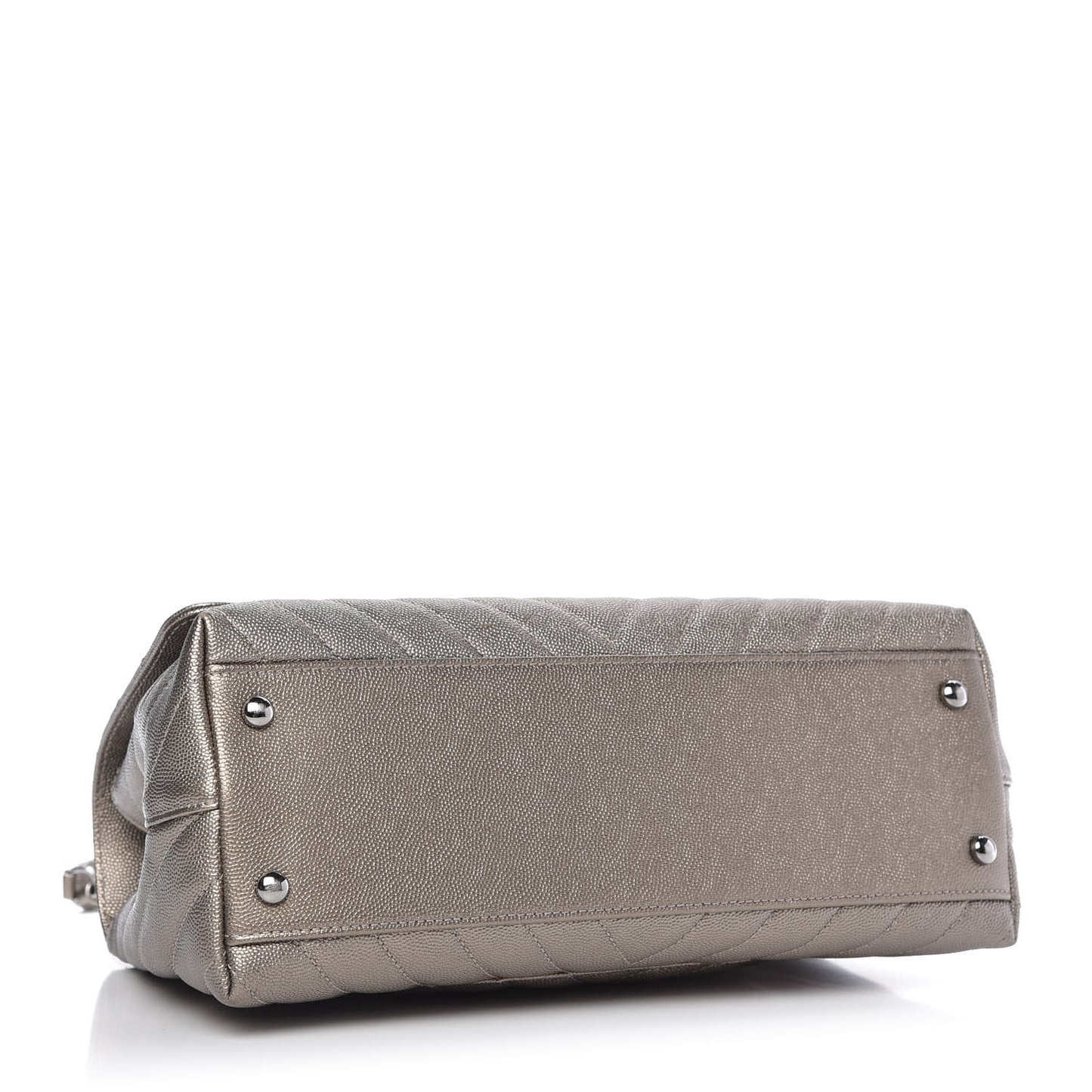 Metallic Caviar Chevron Quilted Small Coco Handle Flap Light Gold