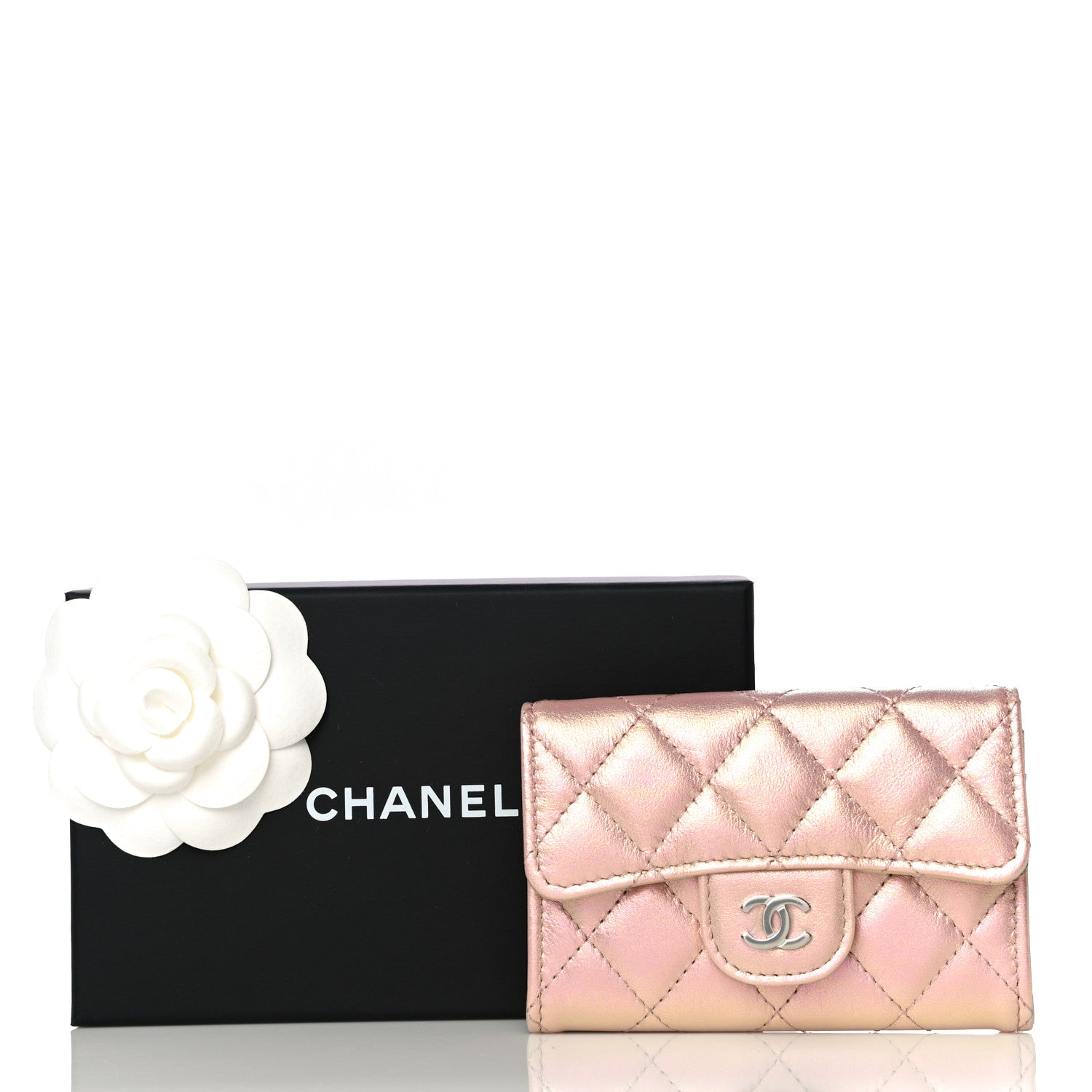 Chanel Iridescent Calfskin Quilted Flap Card Holder Wallet Pink 13 of 13
