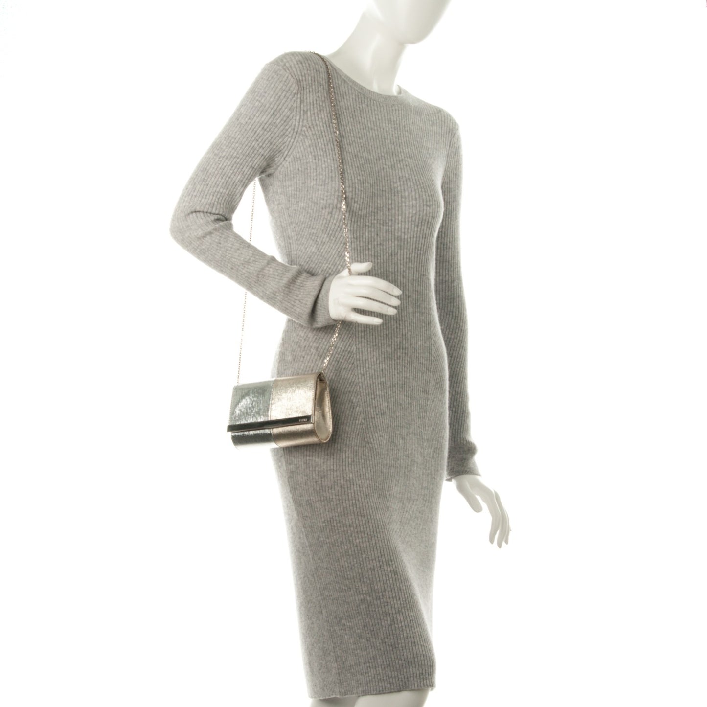 Vitello Mirror Elite Bi-Color Mini Rush Clutch Argento Champagne